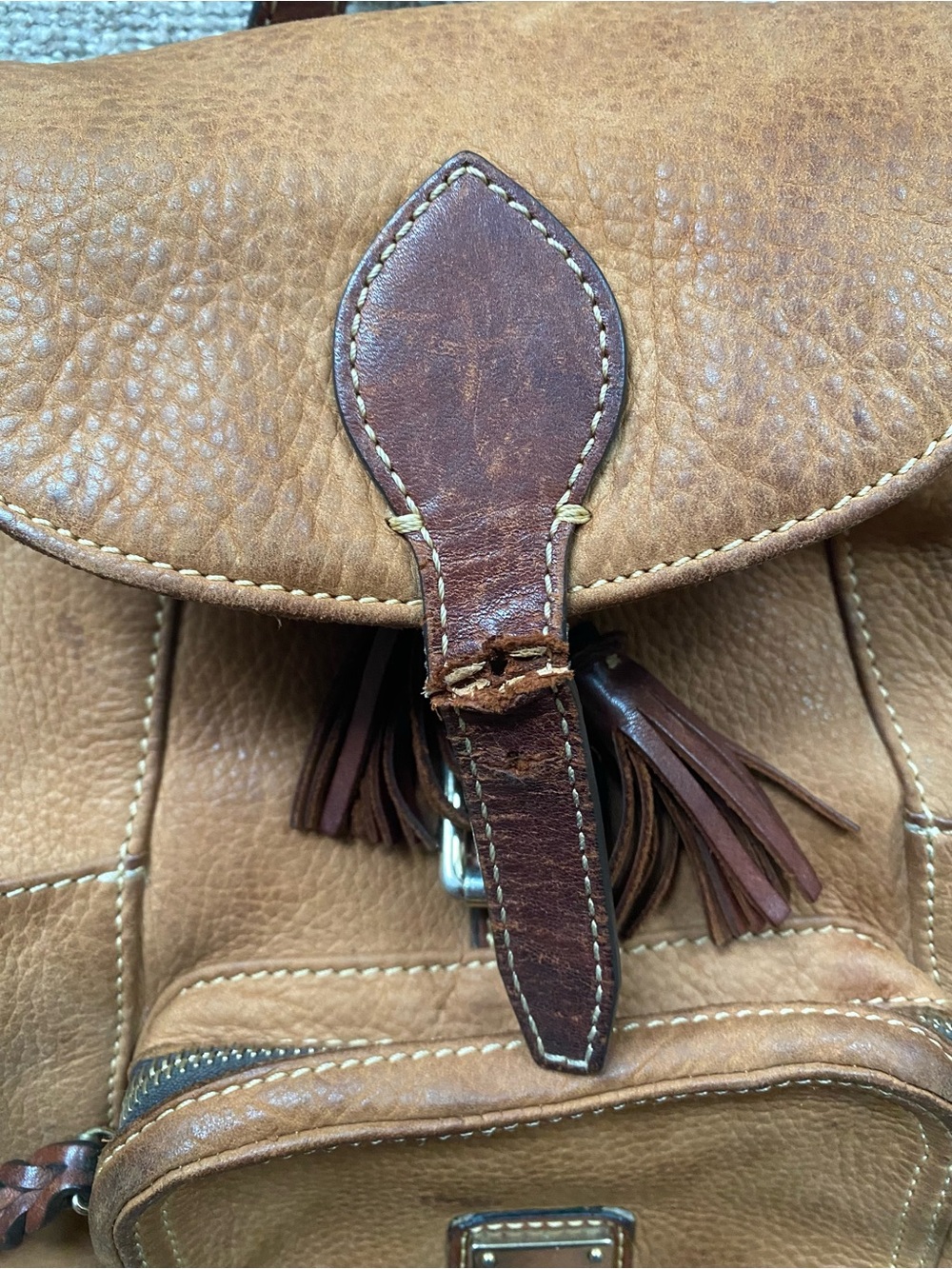 Vintage Dooney & Bourke Tan and Dark Brown Leather Backpack - Picture 4 of 7